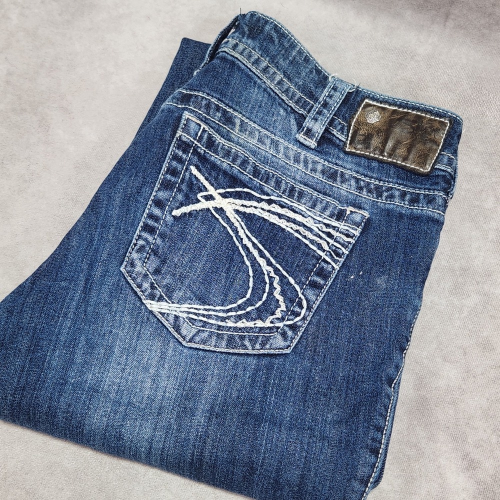 Silver Jeans Suki Mid Rise Bootcut Jeans Medium Wash Distressed Raw Hem W31 L30